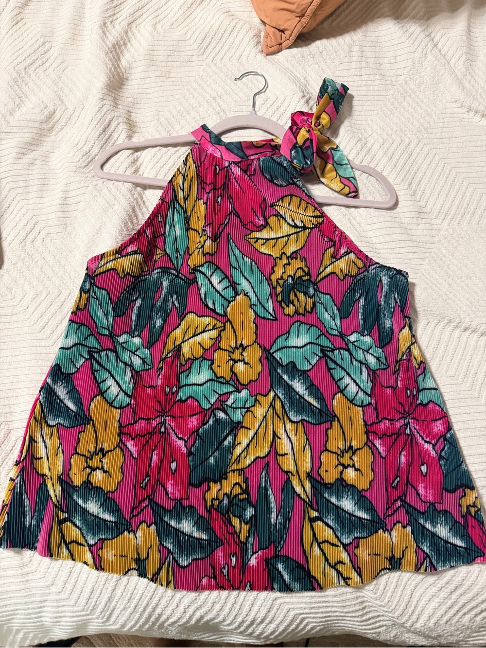 Maeve Anthropologie Tropical Leaf Print Pleated Halter Top Sz M